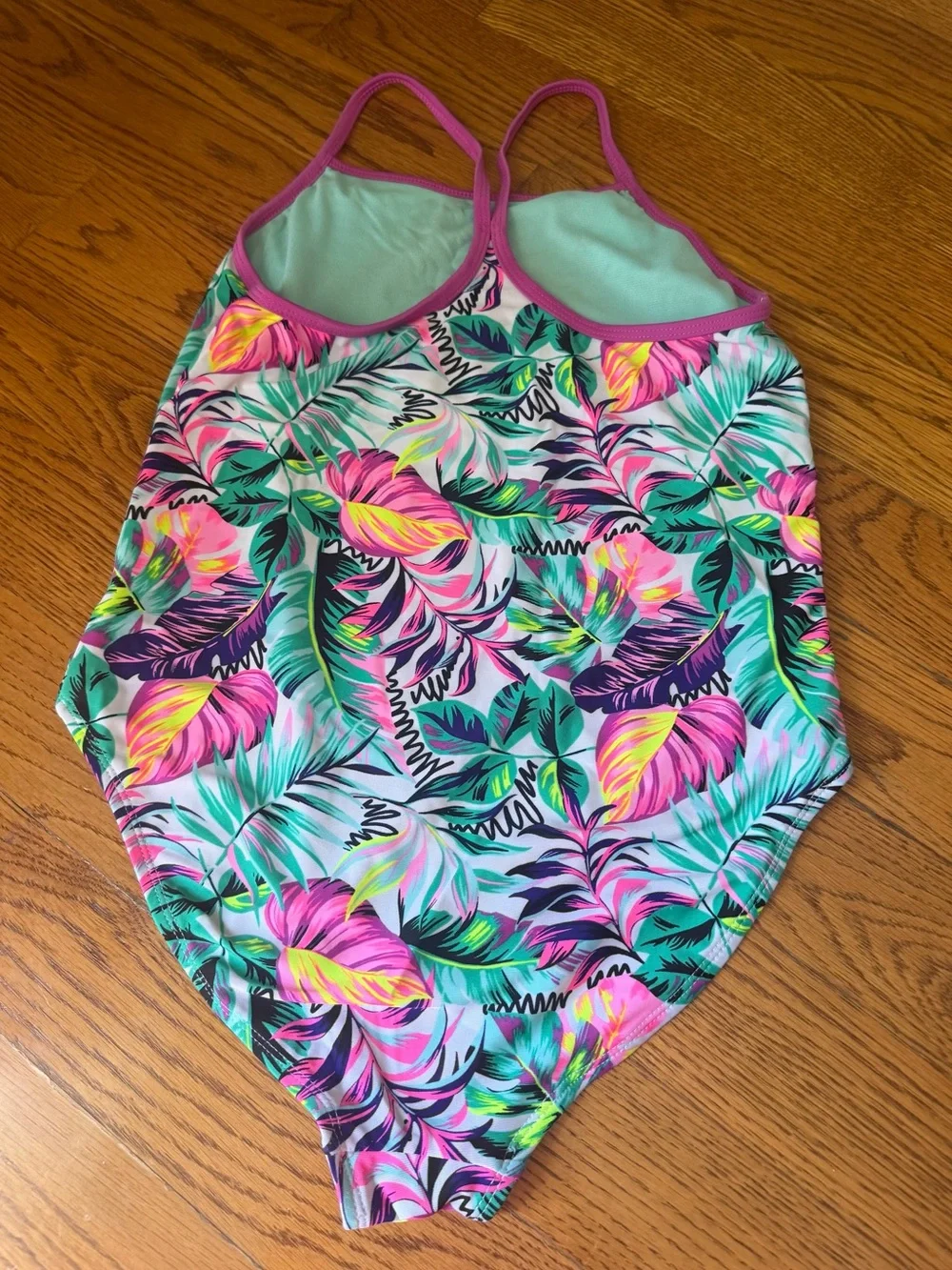 Wonder Nation Girls Sz 18 Tropical Floral One Piece Swimsuit Pink Teal